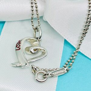 Tiffany & Co. Paloma Picasso Red Enamel Love Heart Necklace Sterling Silver 16”